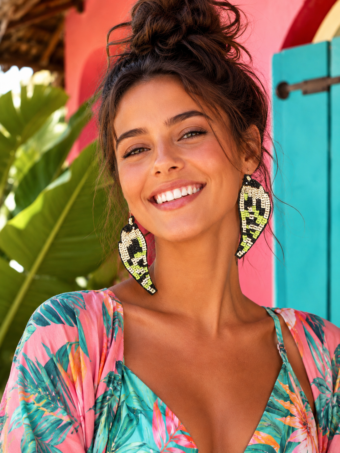 Hummingbird Artisan Beaded Statement Earrings