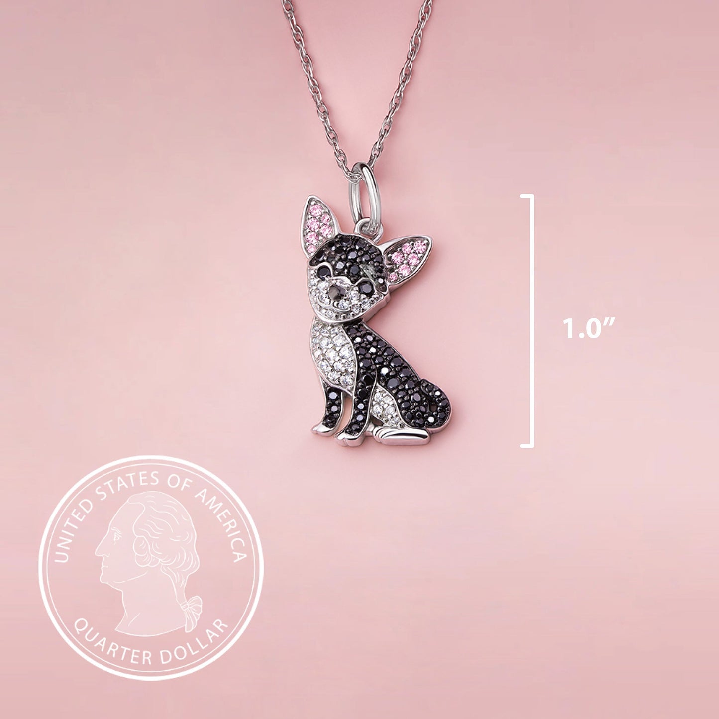 Chihuahua Dog Breed Rhodium Sterling Silver CZ Necklace