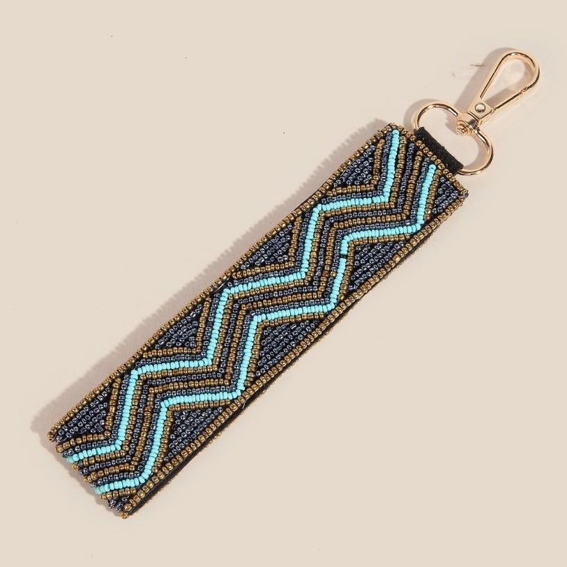 Evil Eye Seed Beaded Crystal Lanyard Keychain