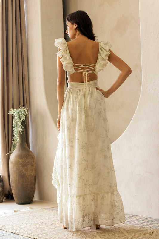 Cream Couture Sparkle Floral Maxi Dress