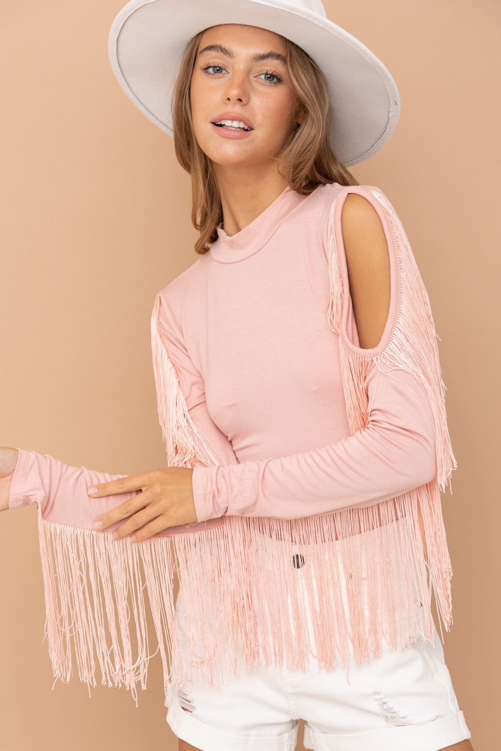 Cowgirl Boho Western Pink Fringe Bodysuit