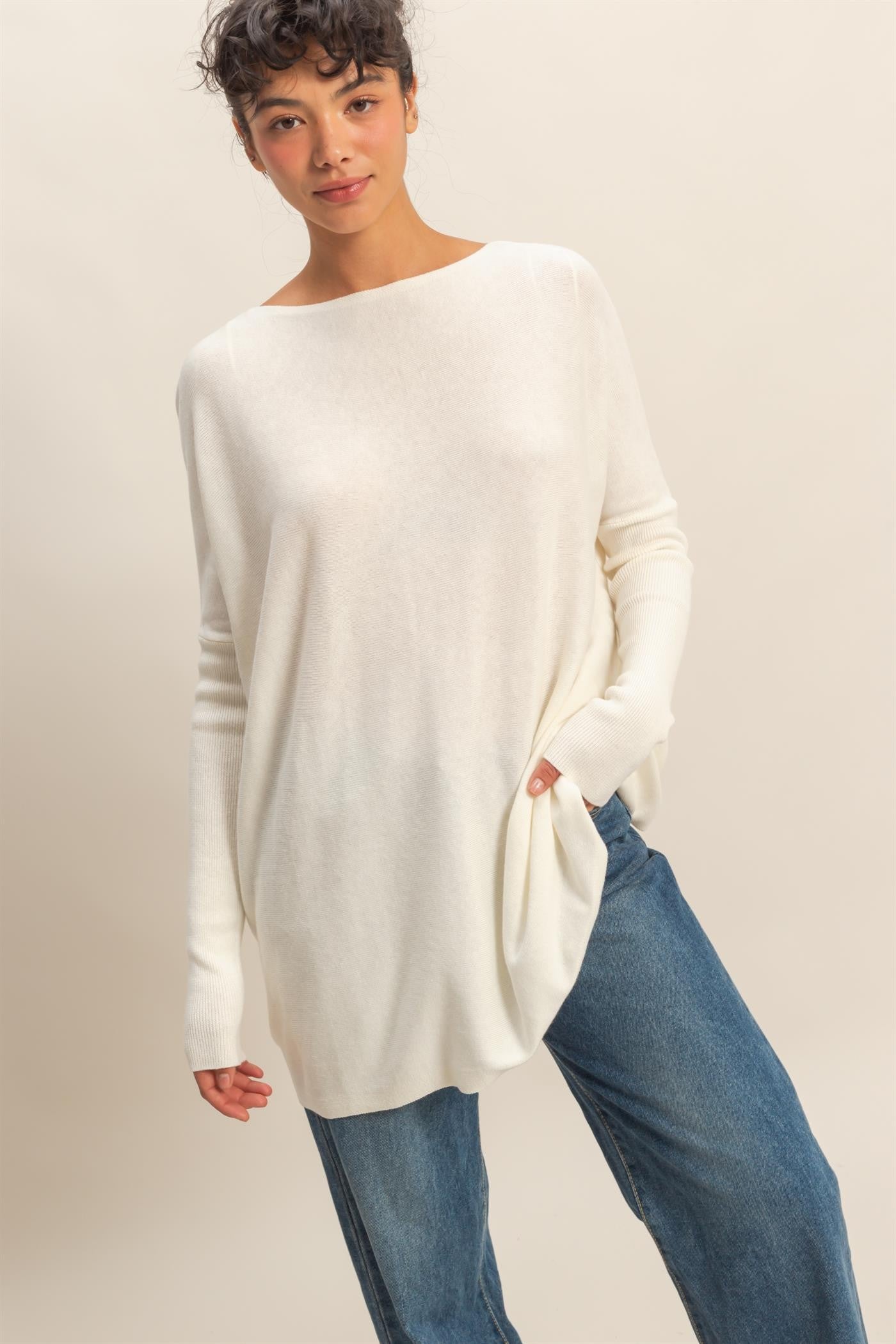 Daydream Drape Cotton Sweater in Ivory