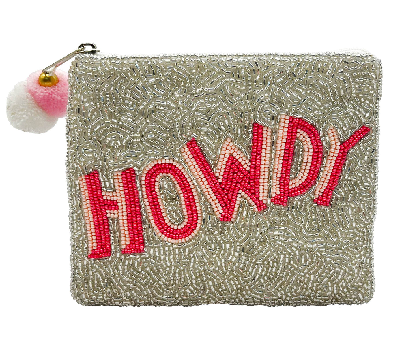 HOWDY Pink Silver Beaded Storage Money Coin Pouch