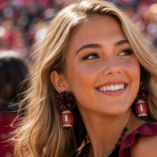 Garnet & Black Tinsel Gameday Football Earrings
