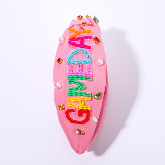 Pink GAMEDAY Football Sports Beaded Crystal Top Knot Headband