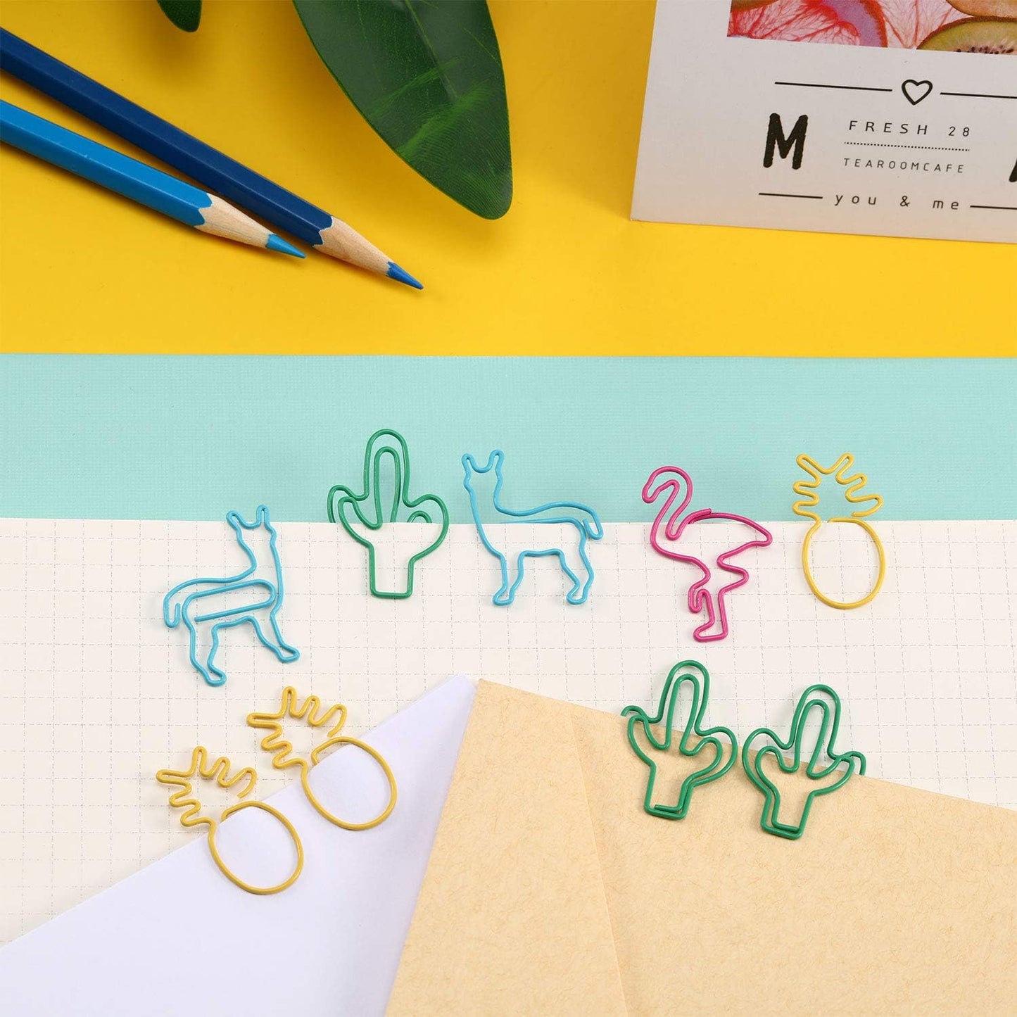 Box of 100 Tropical Theme Flamingo Llama Colorful Paper Clips