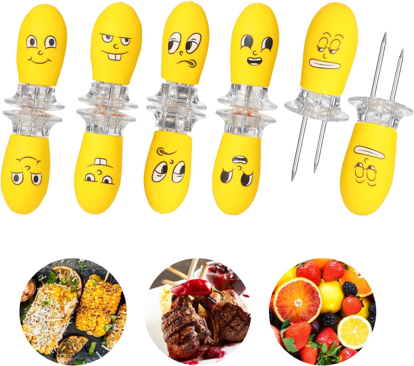 Set of 5 Emoji Face Corn Cob Holders