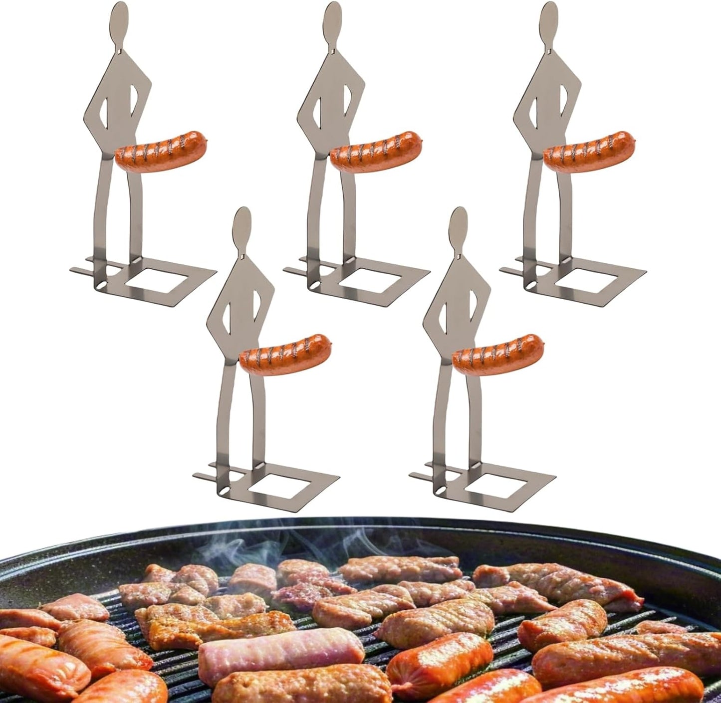 Funny BBQ Stand Man Hot Dog Sausage 5PC Grill Racks