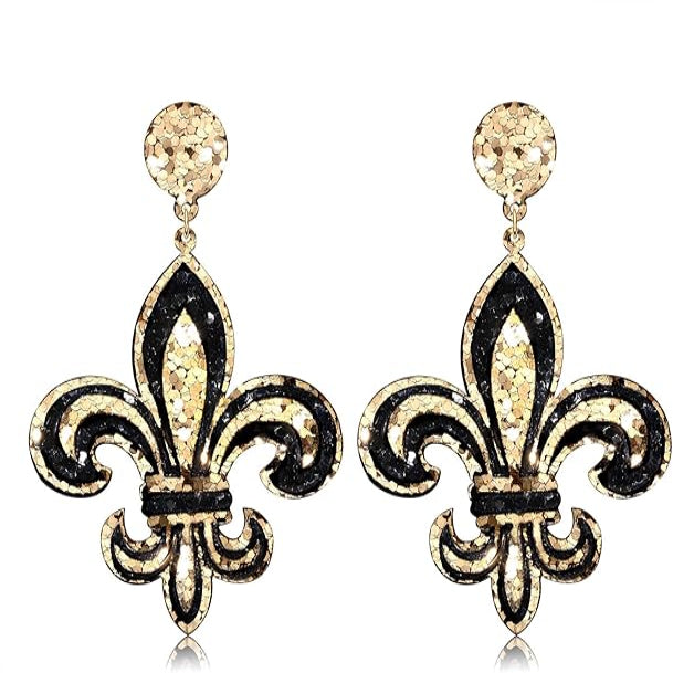New Orleans Saints Football Glitter Fleur De Lis Earrings