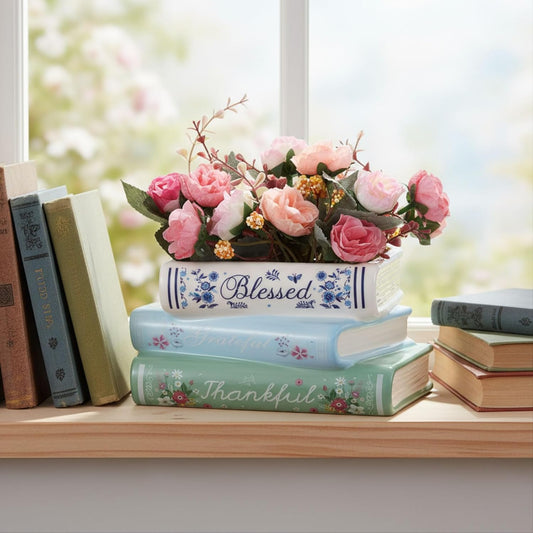 Classic Women Authors Stacked Ceramic Books Vase