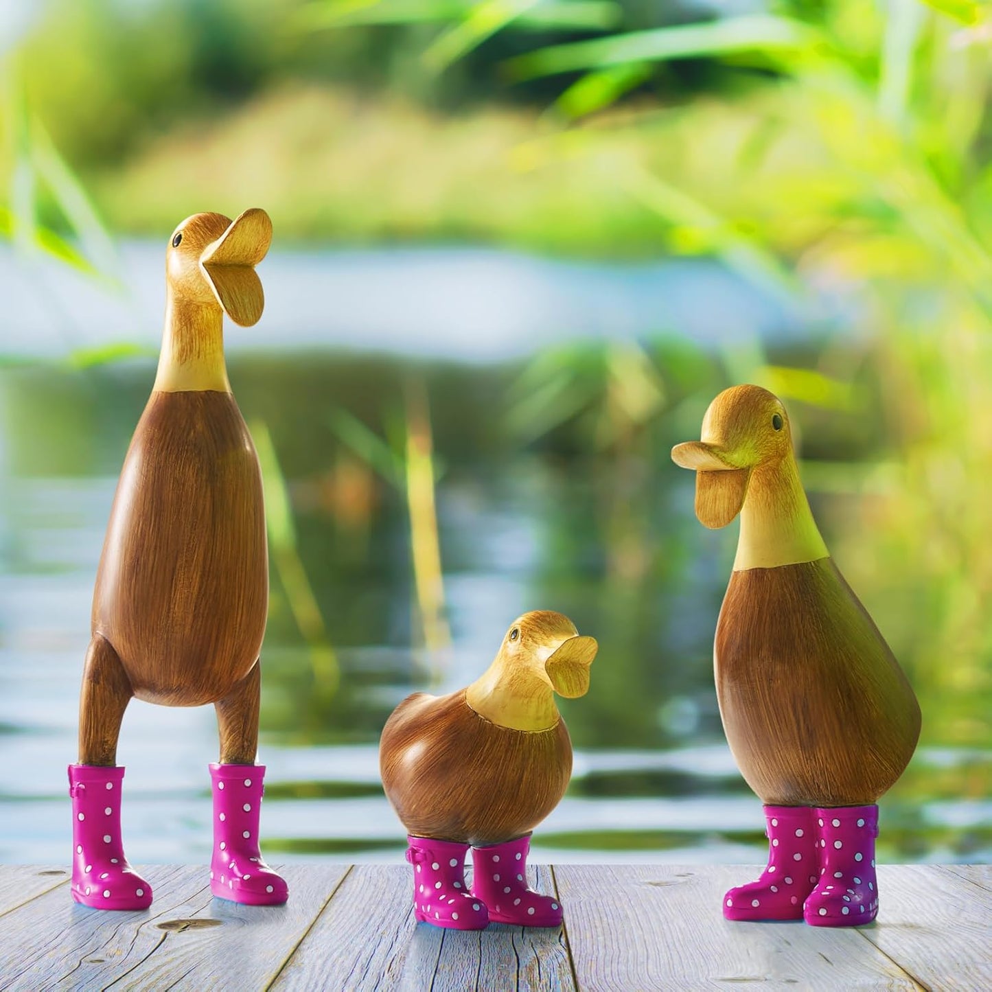 Solid Bamboo Wood Wellies Garden Ducks