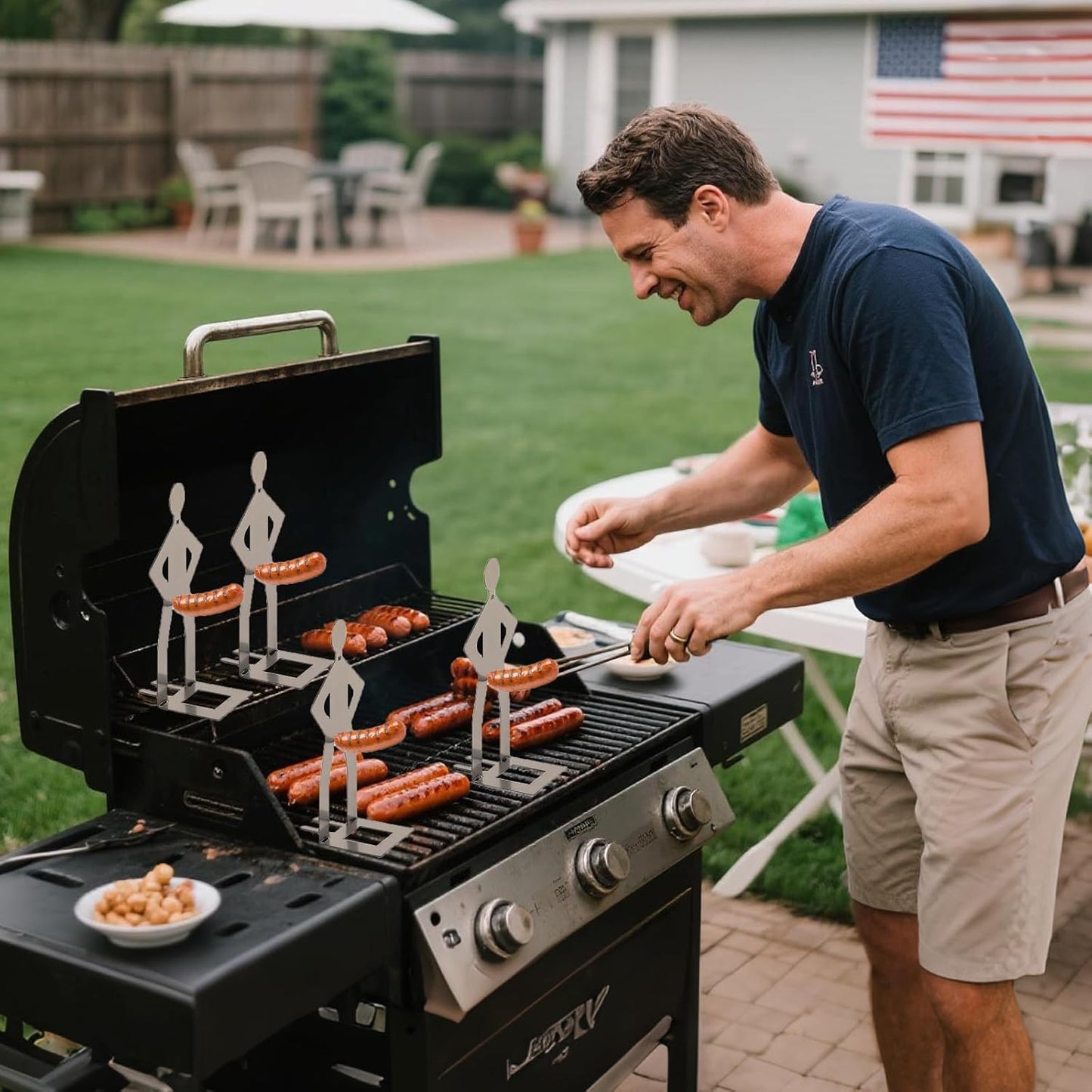 Funny BBQ Stand Man Hot Dog Sausage 5PC Grill Racks