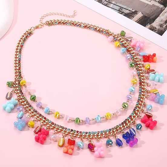 Gimme Gummy Beaded Rhinestone Charm Necklace