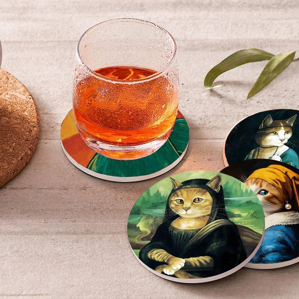 Set of 8 Famous Art Cat Theme Coasters