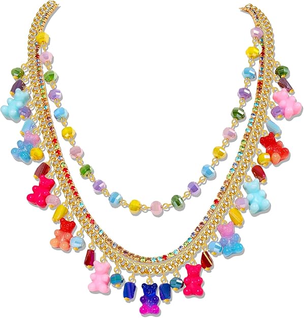 Gimme Gummy Beaded Rhinestone Charm Necklace