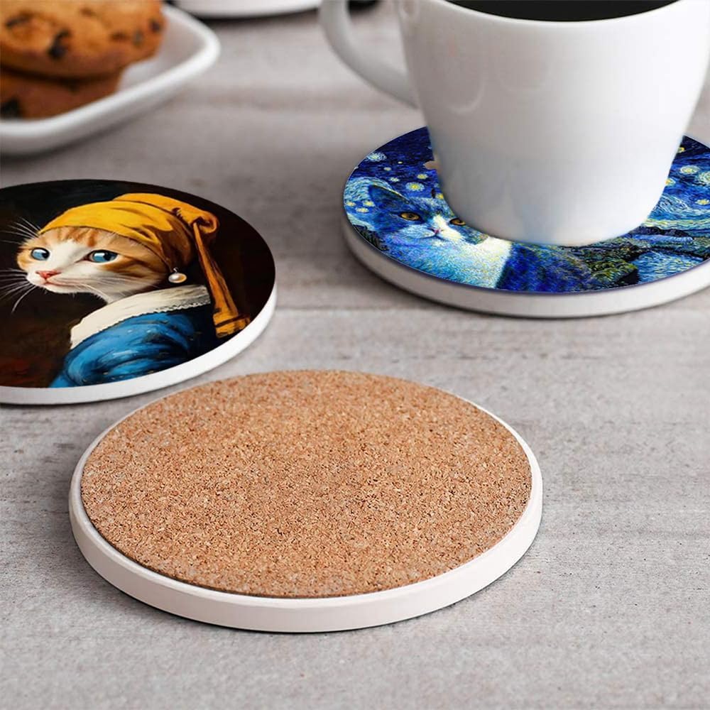 Set of 8 Famous Art Cat Theme Coasters