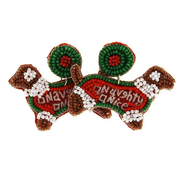 Christmas Dachshund Dog Breed Animal Pet Beaded Earrings