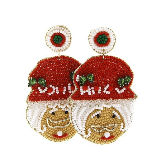 Mrs Claus Seed Beaded Christmas Holiday Gift Earrings