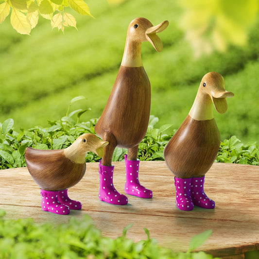 Solid Bamboo Wood Wellies Garden Ducks