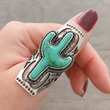 Desert Bloom Turquoise Cactus Cuff Ring