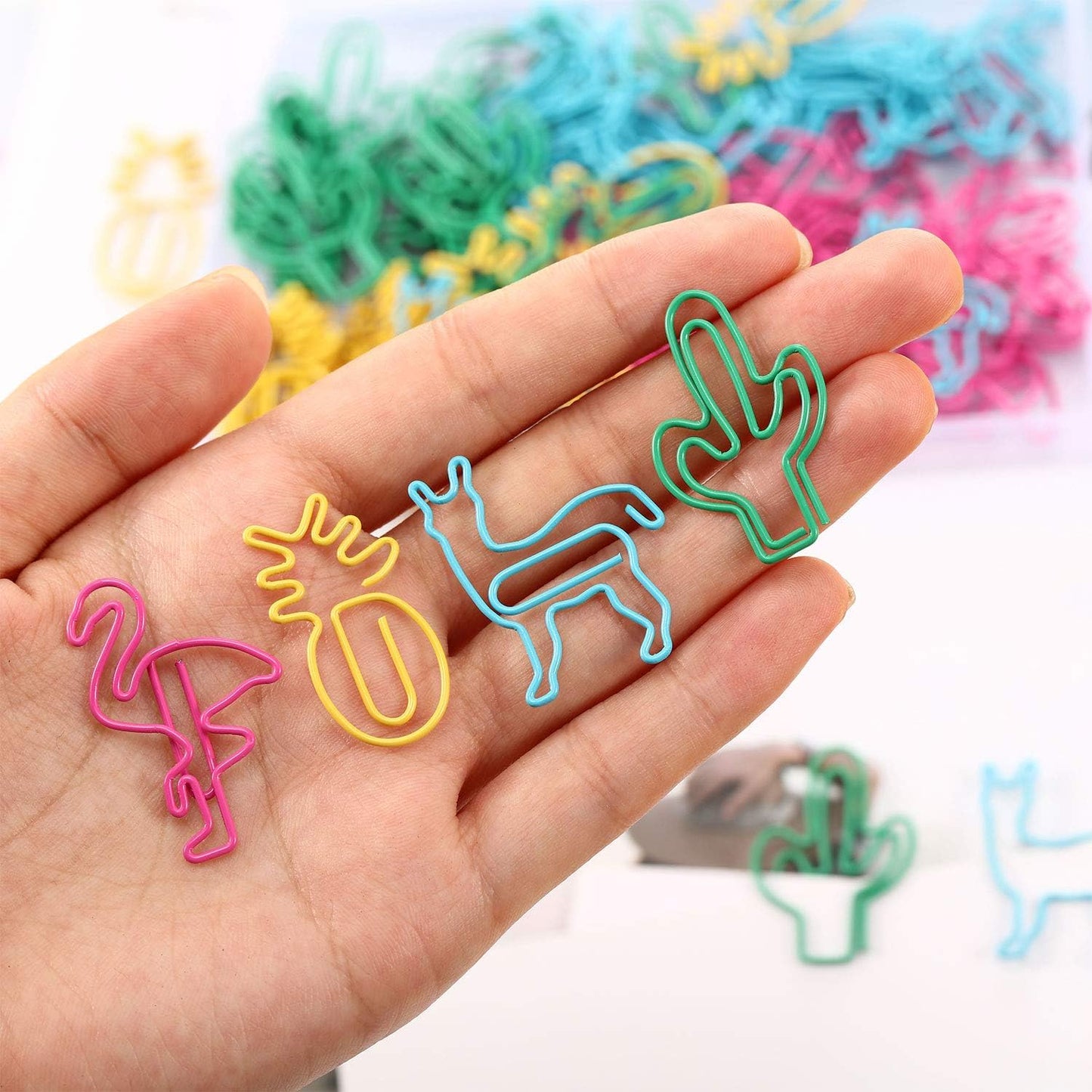 Box of 100 Tropical Theme Flamingo Llama Colorful Paper Clips
