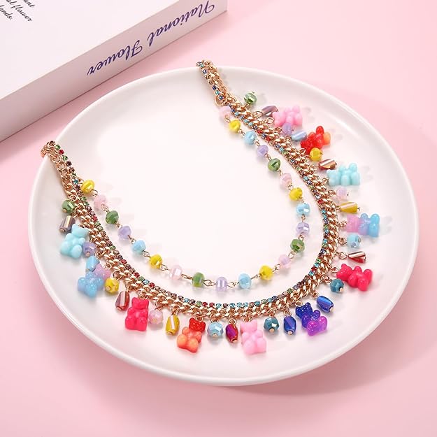 Gimme Gummy Beaded Rhinestone Charm Necklace