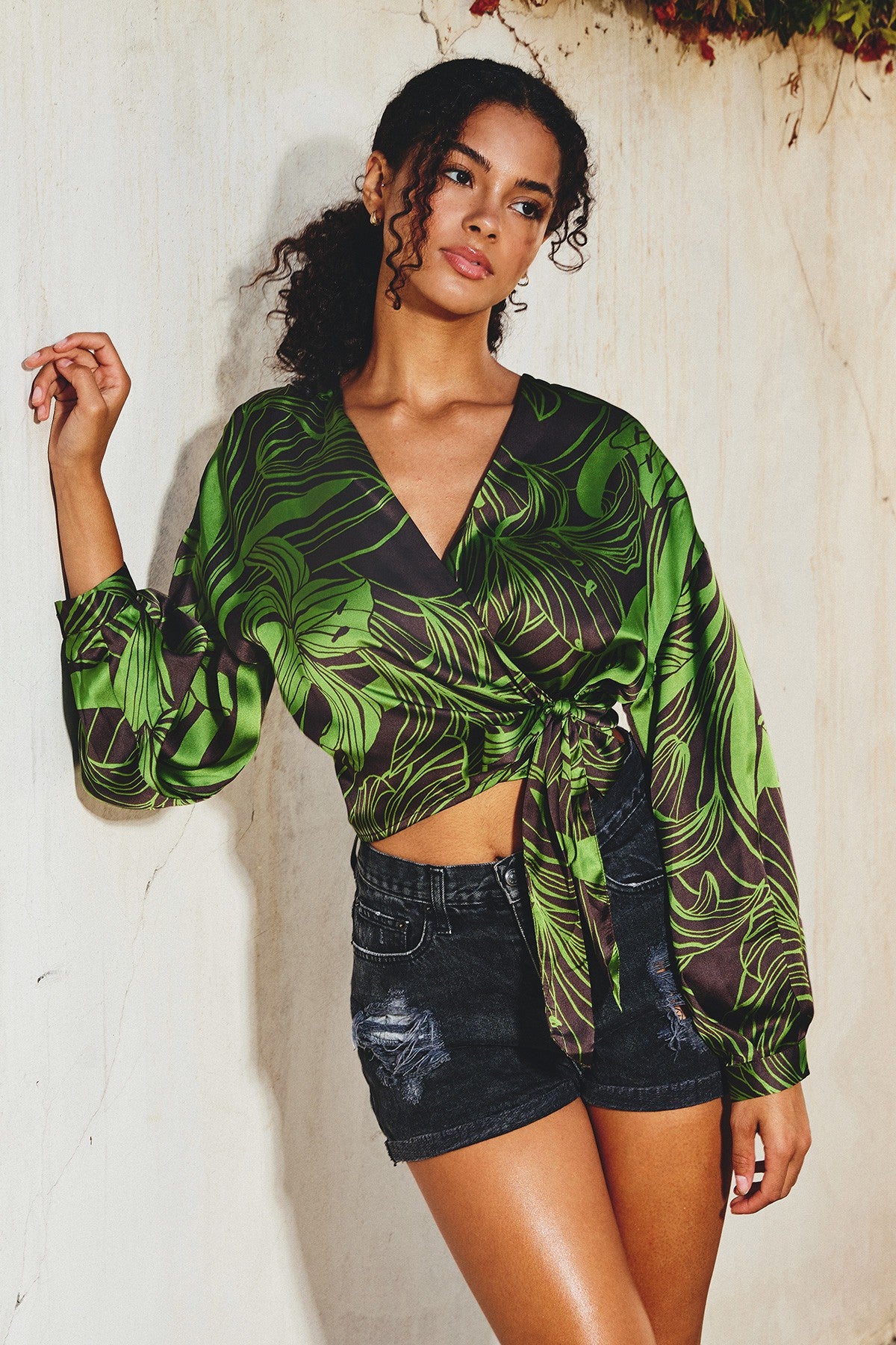 Lily in Bloom Silky Wrap Style Top