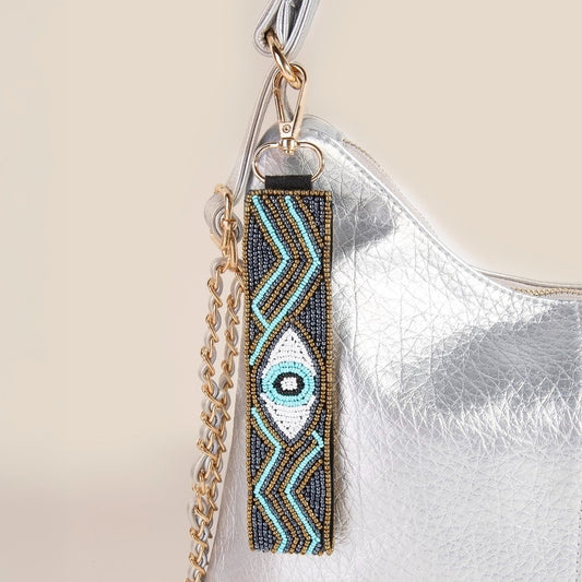 Evil Eye Seed Beaded Crystal Lanyard Keychain