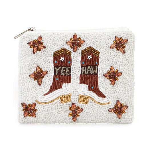 Yeehaw Boots Beaded Coin Money Pouch Purse