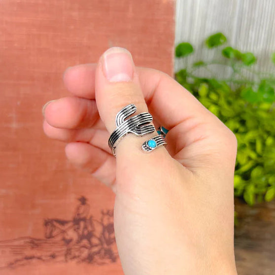 Silver Cactus Wrap Western Ring