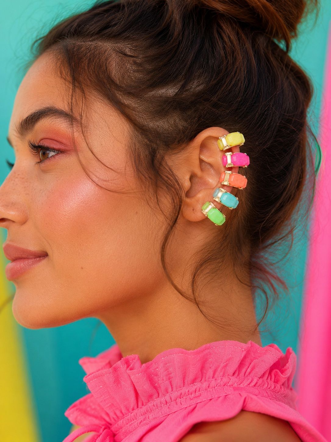 Geometric Color Sparkle Stone Ear Cuffs