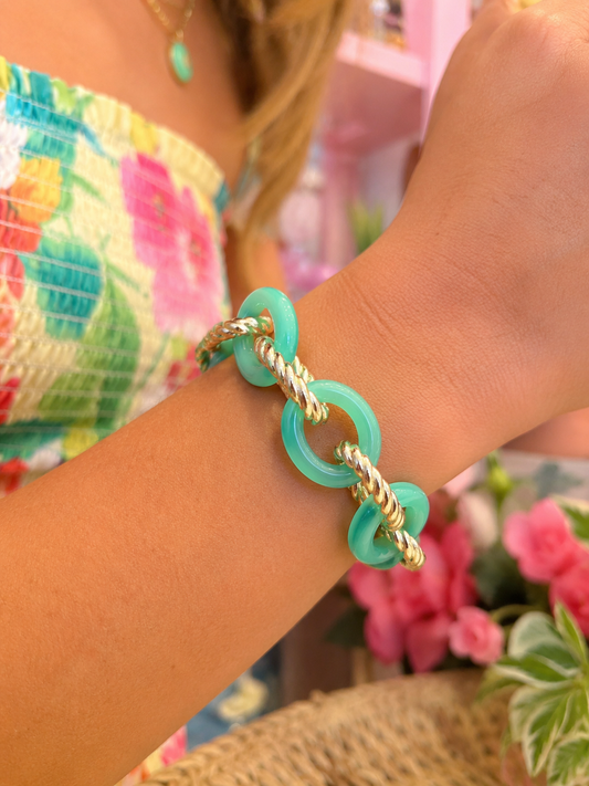 Twisted Open Link Mint Green Stretch Bracelet