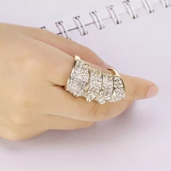 Rhinestone Full Finger Armour Ring