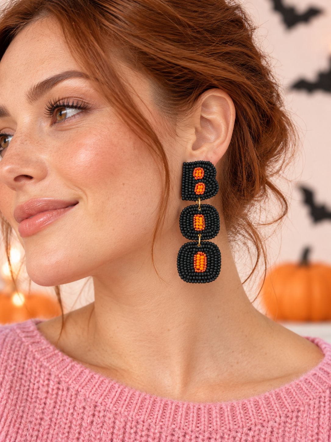 Pendientes de cristal con abalorios y adornos de cristal de Halloween BOO Party