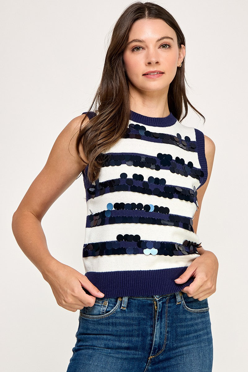 Fall in Line Sequin Sparkle Navy Sweater