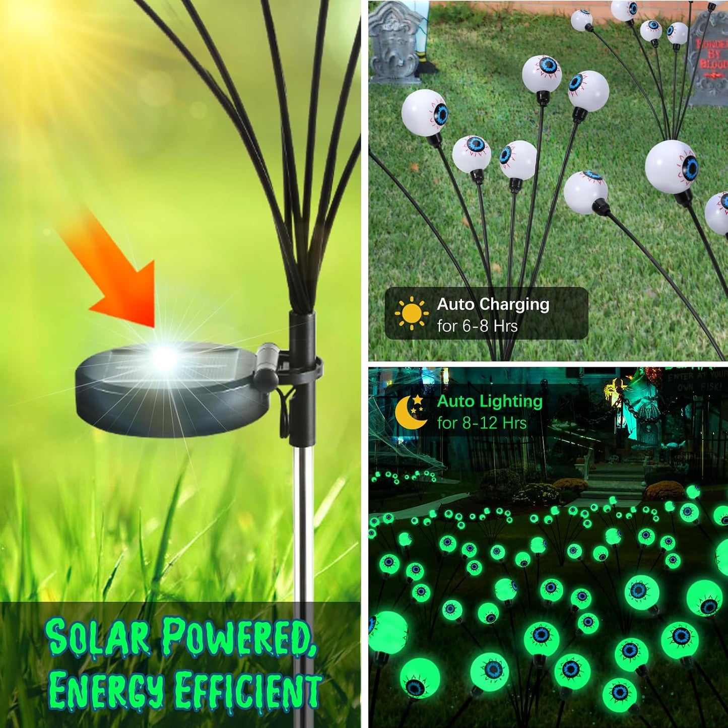Outdoor Solar Scary Eyeball Light Yard Stakes - 8PC