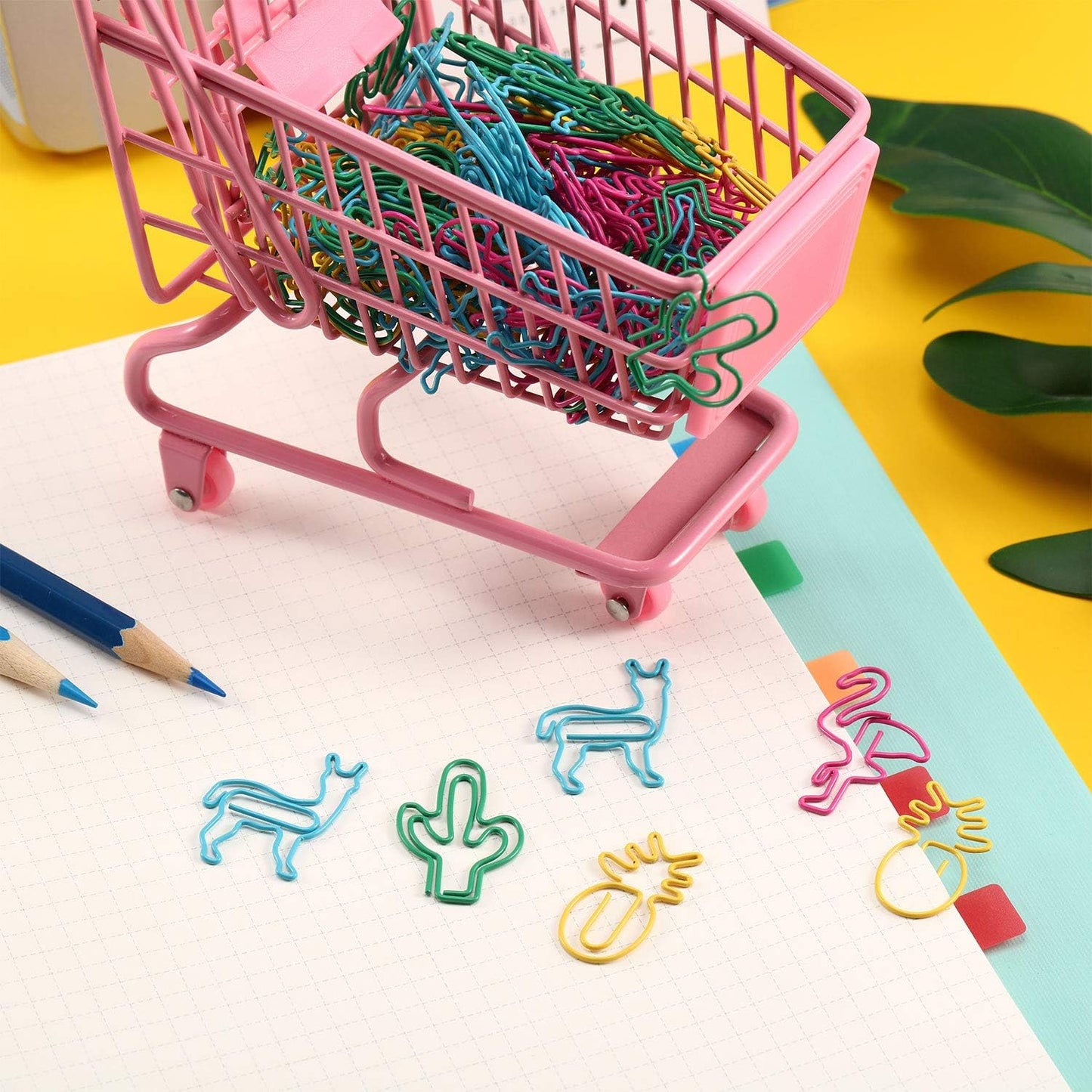 Box of 100 Tropical Theme Flamingo Llama Colorful Paper Clips