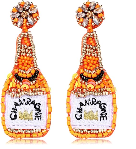 Orange Champagne Bottle Crystal Beaded Earrings