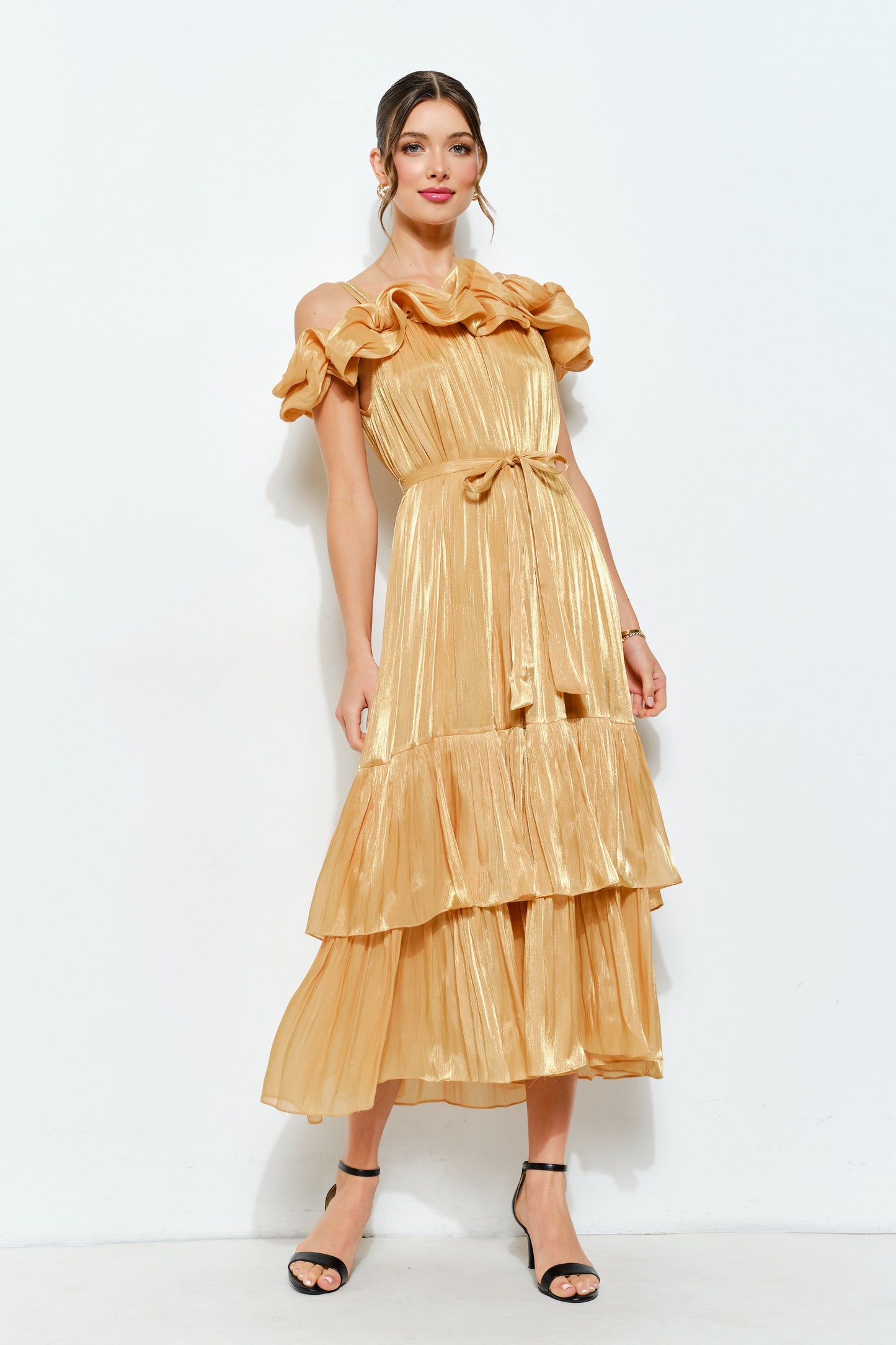 Shimmer In Gold Off-Shoulder Dress