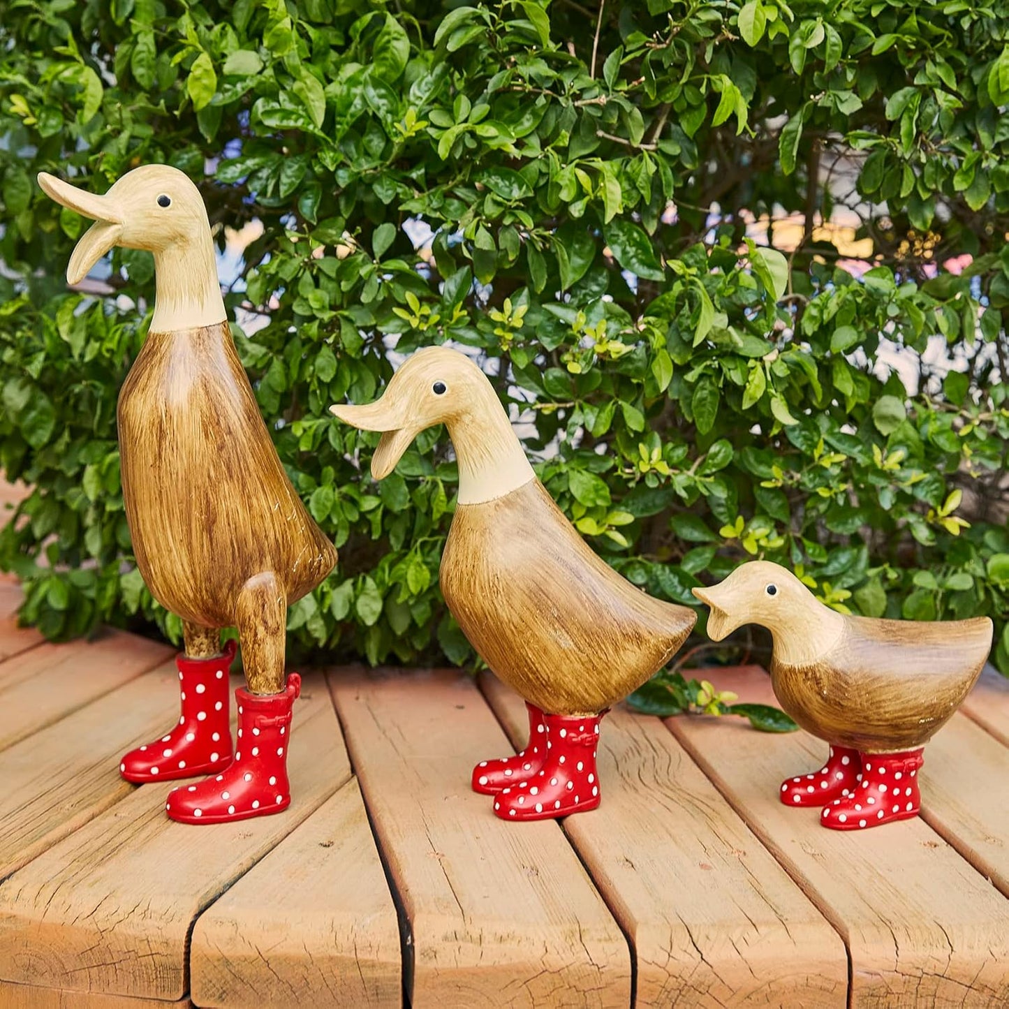Solid Bamboo Wood Wellies Garden Ducks