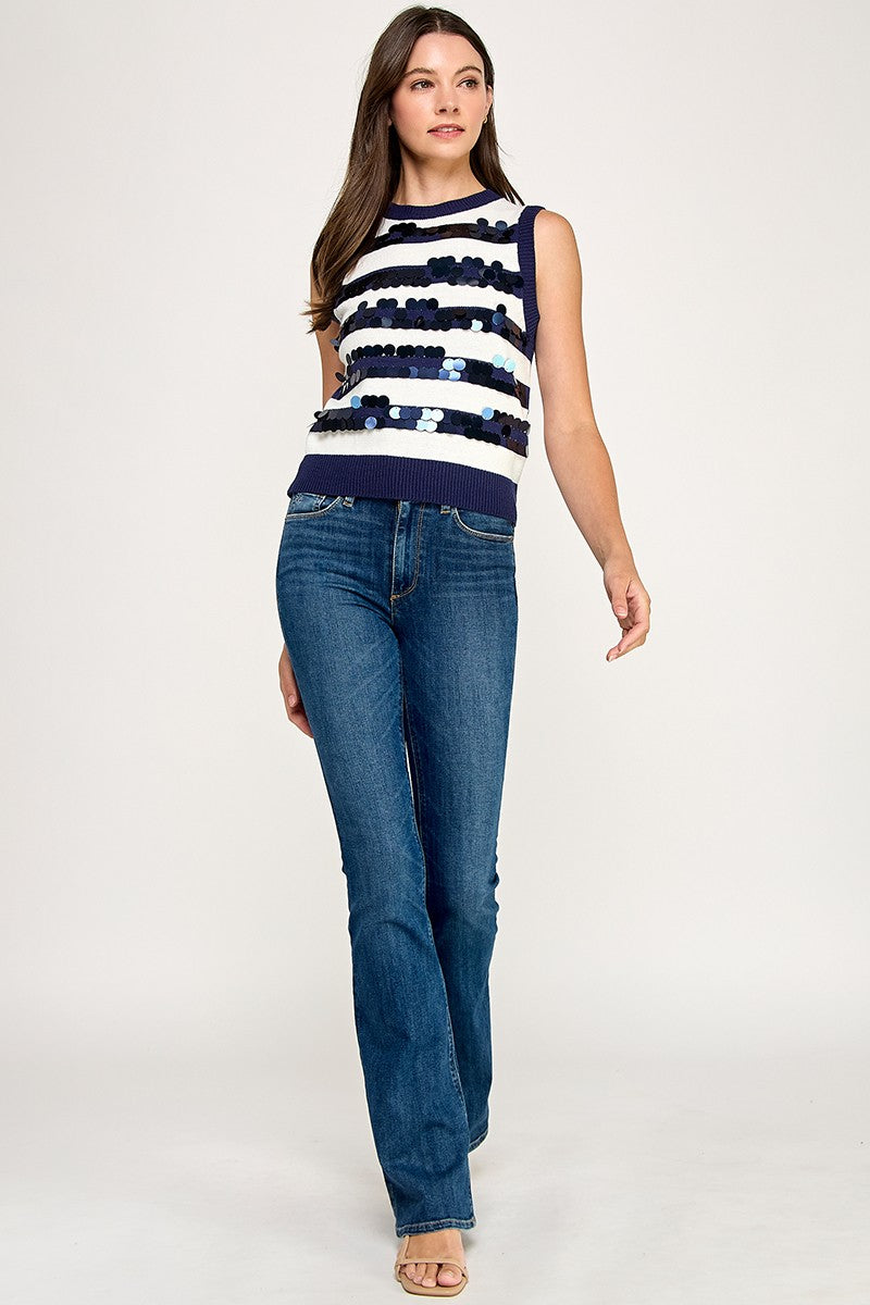 Fall in Line Sequin Sparkle Navy Sweater