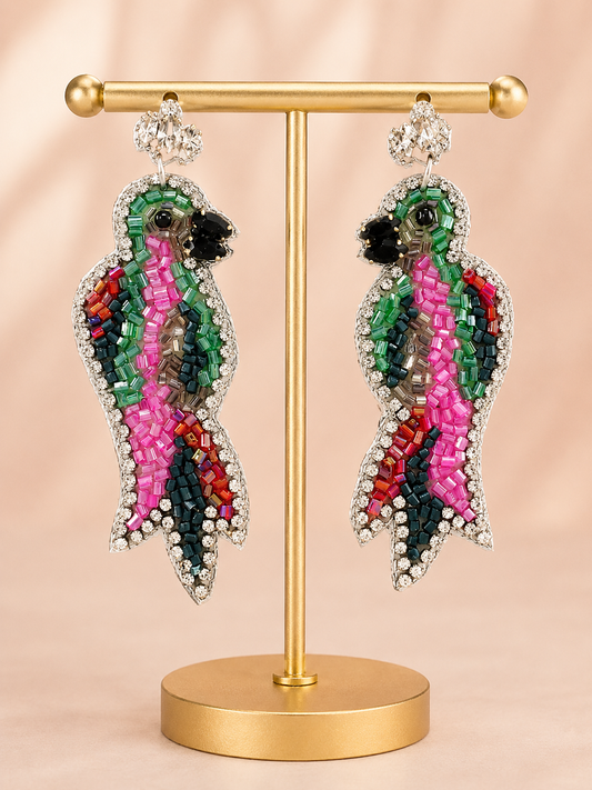 Pretty In Paradise Tropical Bird Bead & Crystal Earrings