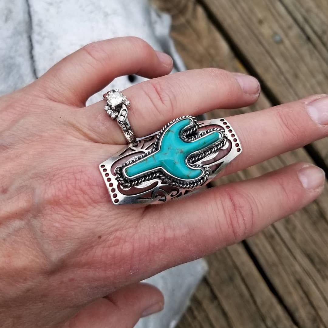Desert Bloom Turquoise Cactus Cuff Ring