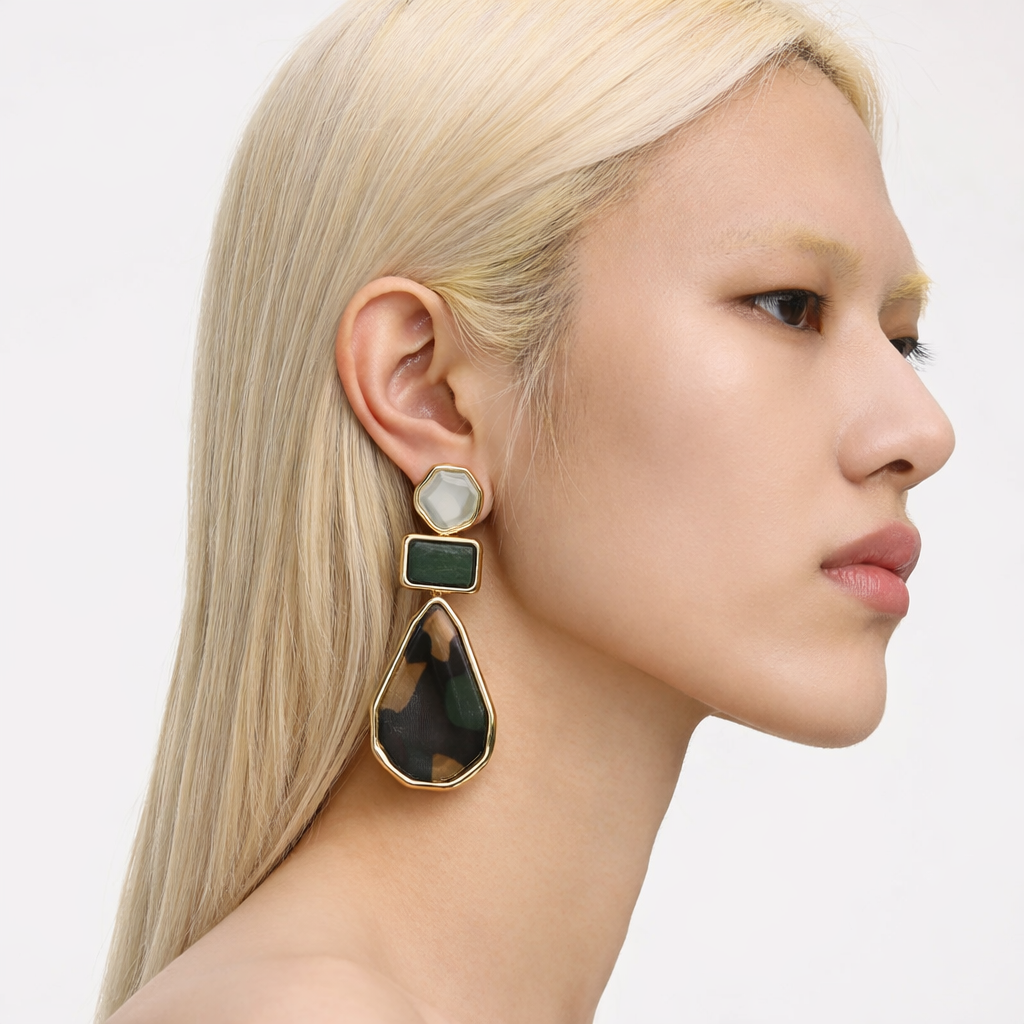 Camouflage Geometric Drop Earrings