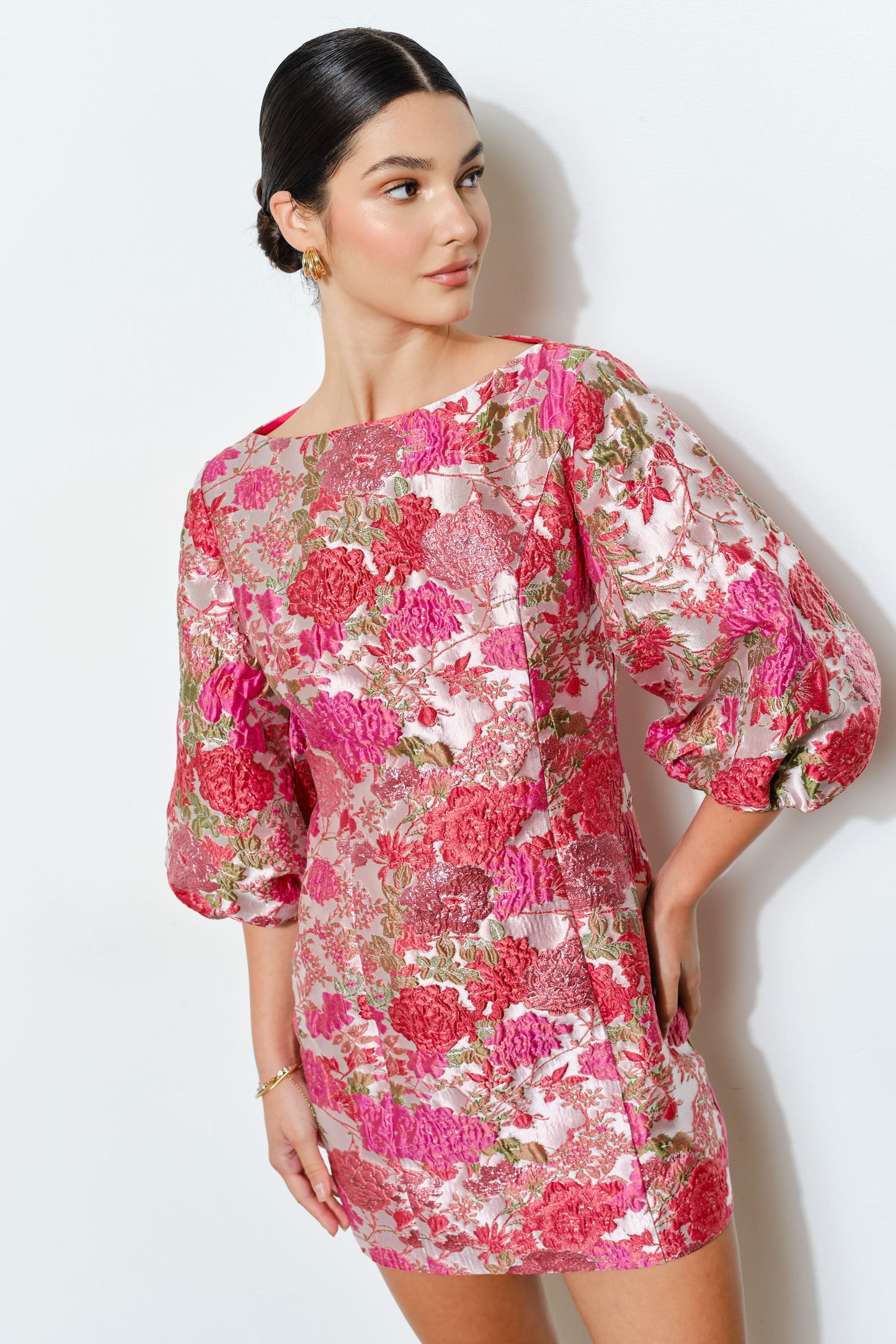 Gia Luxe Jacquard Floral Mini Dress