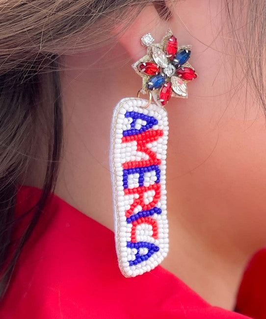 America Patriotic Flag 4th of July Beaded Earrings