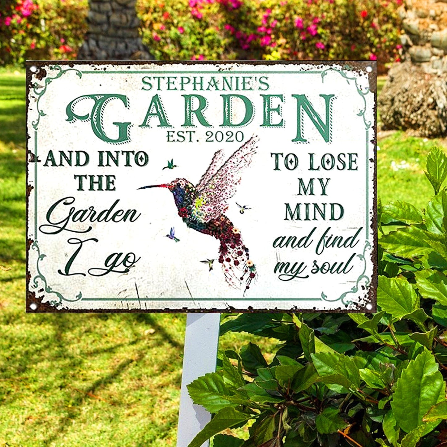 Into The Garden I Go Metal Decor Sign