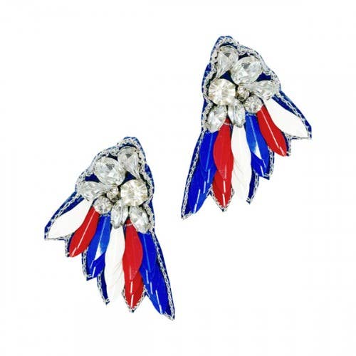 4th of July Patriotic Sequin Bead Rhinestone Wing Earrings