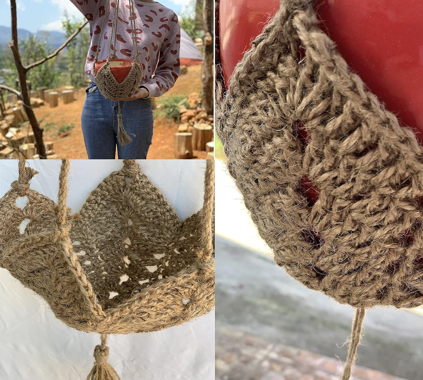 Set of 2 Woven Jute Boho Plant Hangers