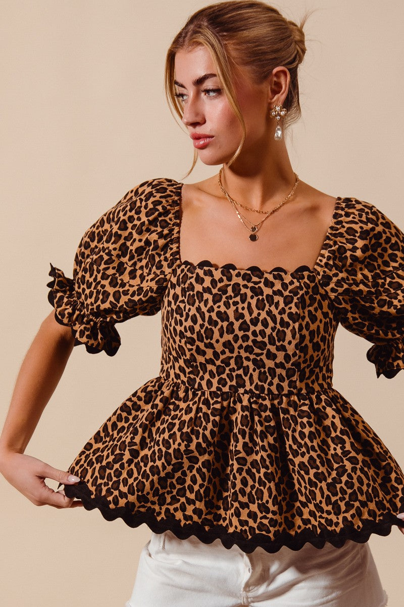Lola Leopard Animal Print Cotton Peplum Top